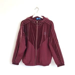 Adidas Originals Maroon Velvet Vibes Hooded Track Jacket Size Small